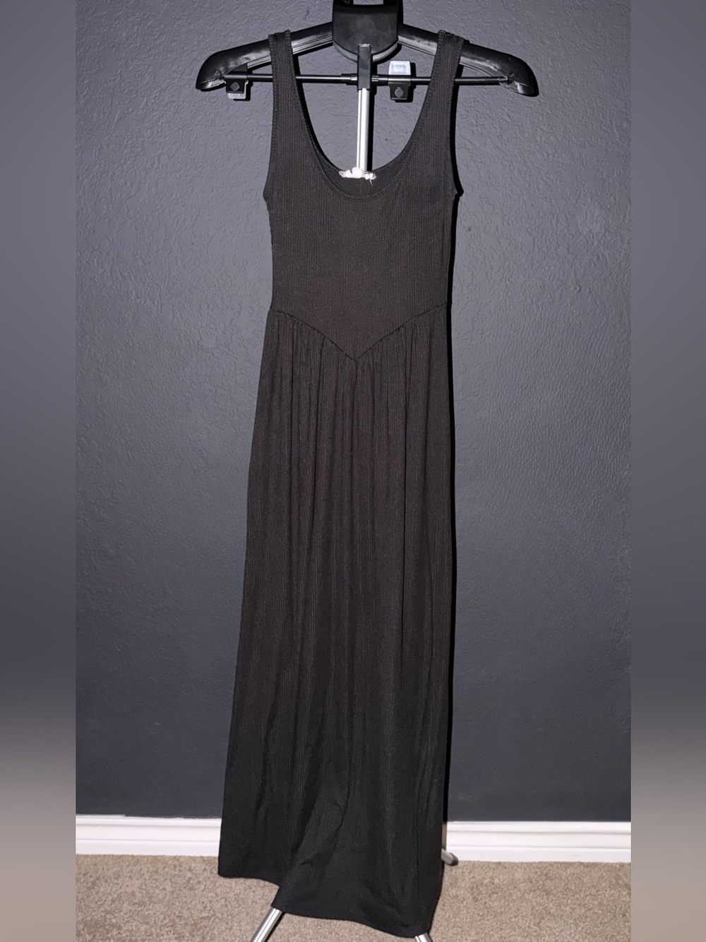 See You Monday Black Ribbed Bodice Sleeveless Maxi Dress